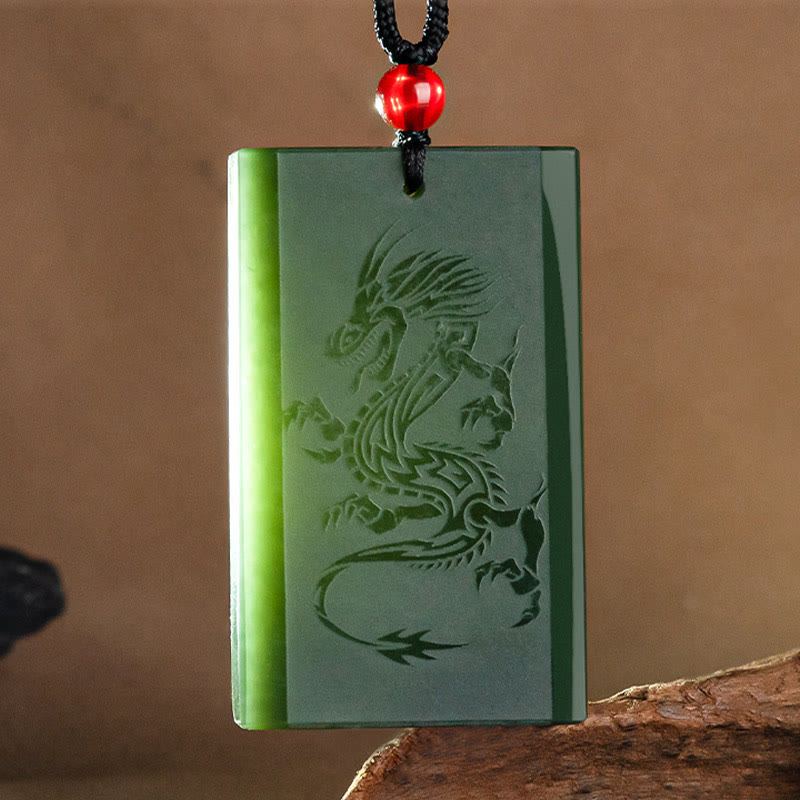 Hetian Cyan Jade Dragon Success Necklace Pendant