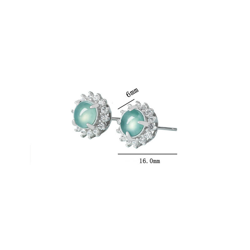 6mm Jade Luck Abundance Stud Earrings in 925 Sterling Silver