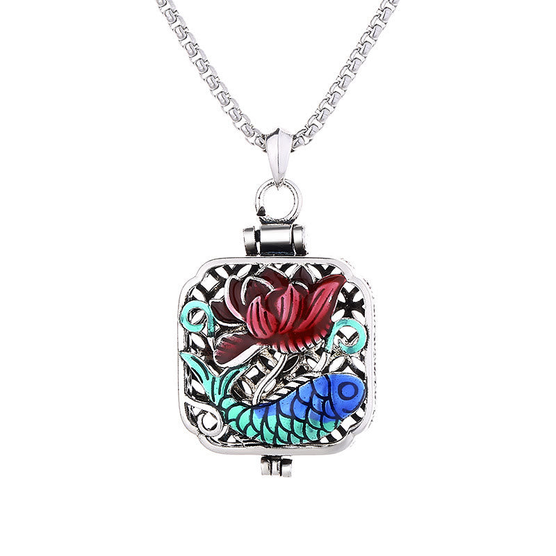 Copper Koi Fish Lotus Luck Pendant Necklace 45cm