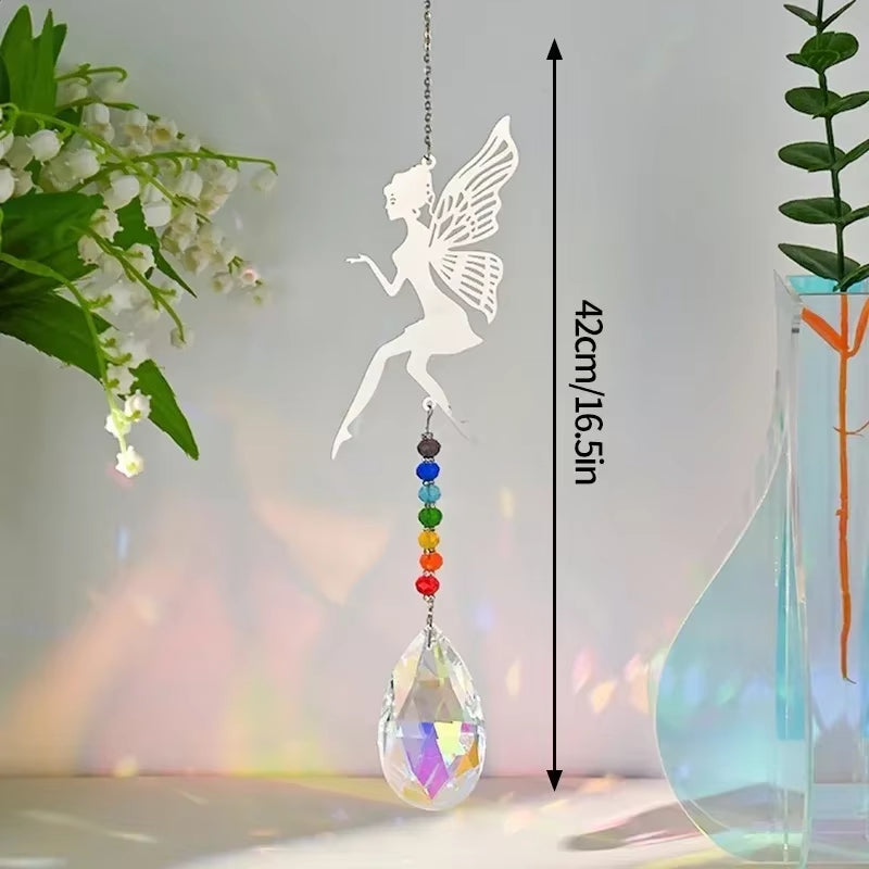 Crystal Suncatcher Outdoor Wind Chime Hanging Crystal Angel Butterfly Pendants Garden Tree Decor Window Drop Bell Hanging Decor