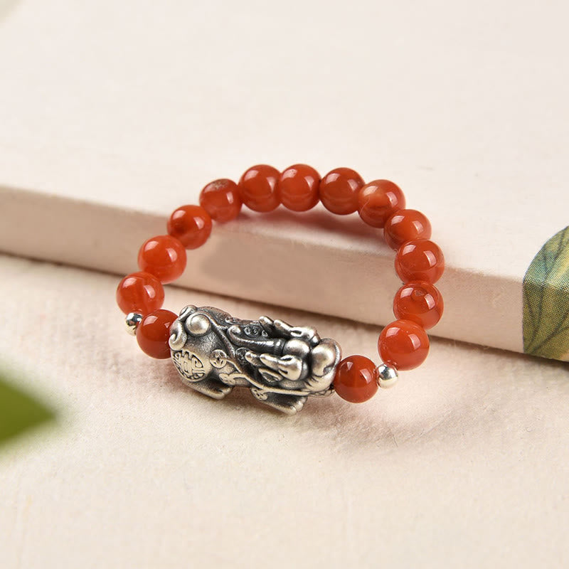 925 Sterling Silver Garnet PiXiu Wealth Ring for Protection