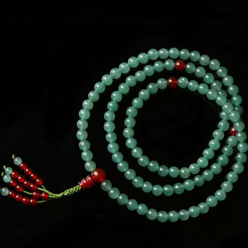 108 Bead Mala Bracelet Green Aventurine & Red Agate for Luck