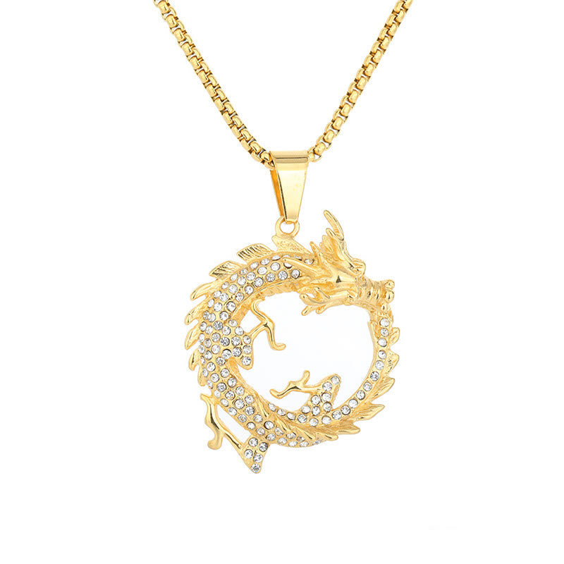 Dragon Necklace Titanium Steel Pendant for Success & Protection