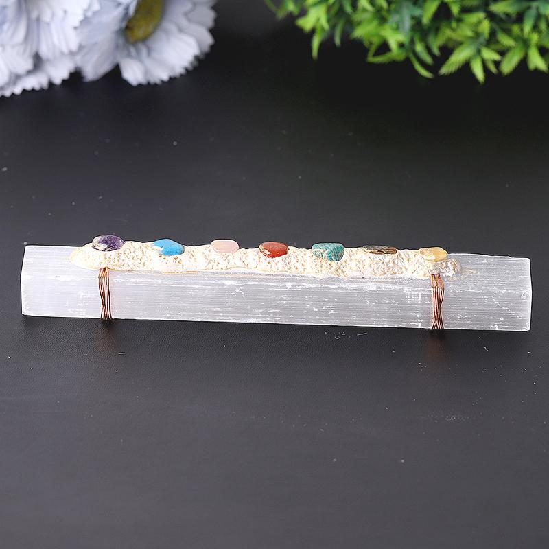 Selenite Crystal Wand with Chakra Healing Stones