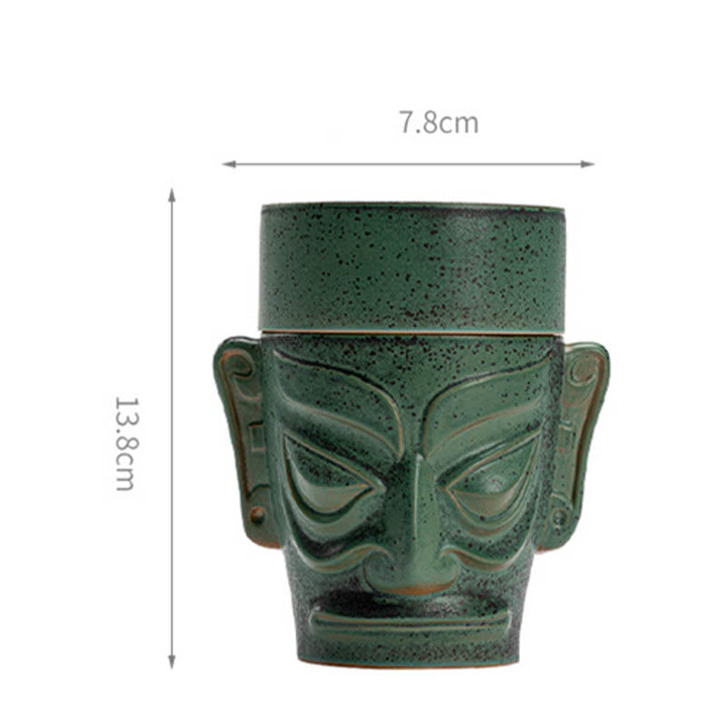 Sanxingdui Ceramic Incense Burner Inspired by Bronze Age Mask Meditation