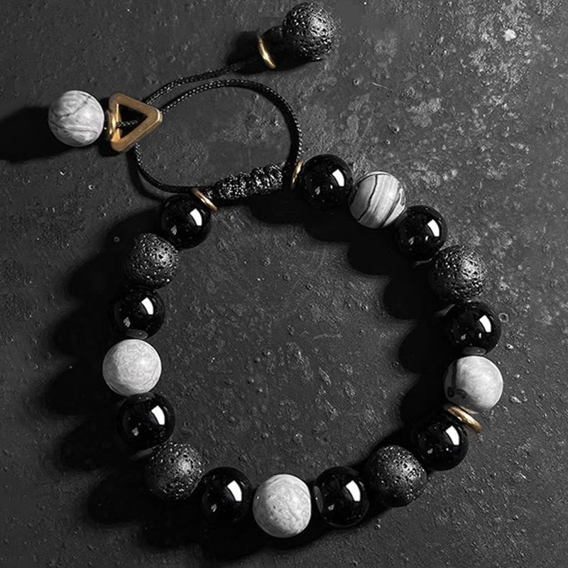 Schwarzes Obsidian-Lavastein-Yin-Yang-Armband für Stärke
