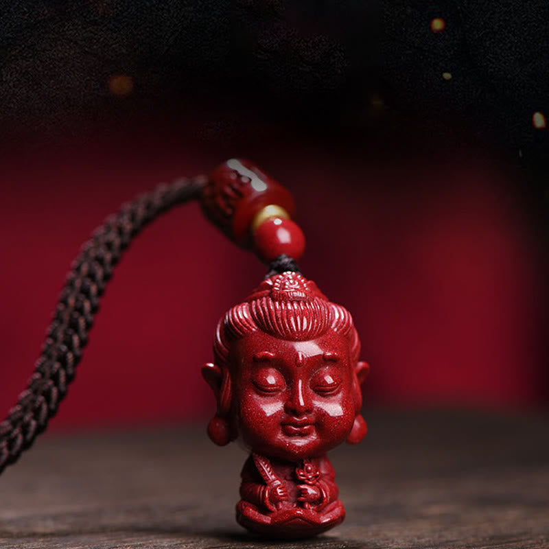 Natural Cinnabar Chinese Zodiac Necklace with Natal Buddha Protection