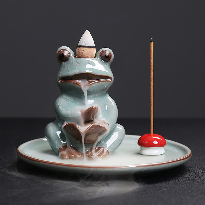 Ceramic Meditation Frog Incense Burner for Serenity