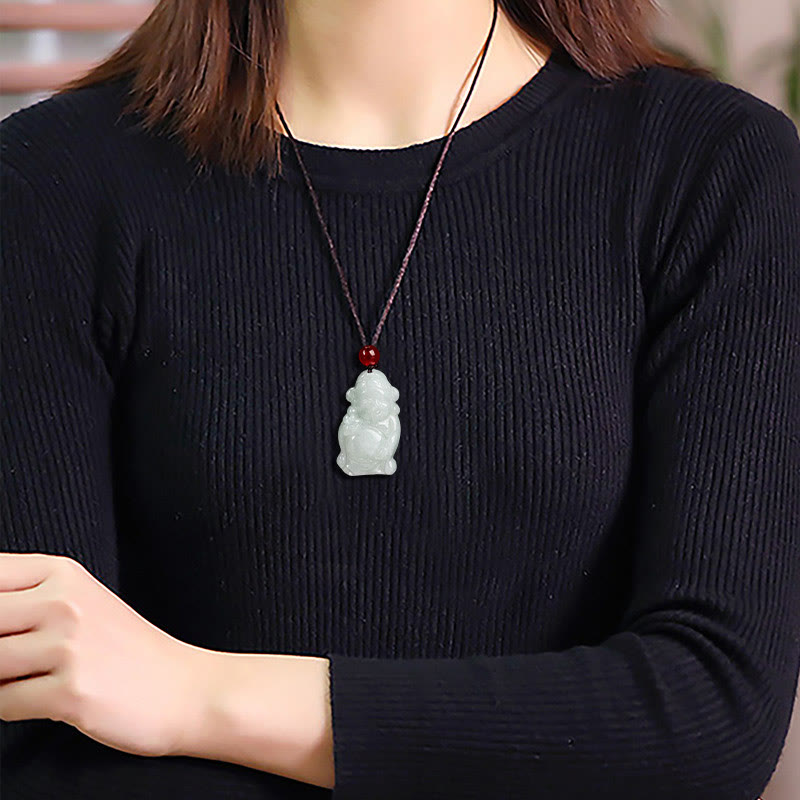 Natural Jade Caishen Ingot Necklace for Prosperity & Luck
