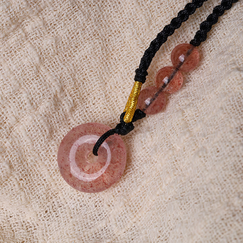 Heilende Halskette mit Erdbeerquarz-Friedensschnalle, 45 cm