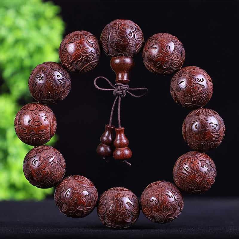 Chinesisches Sternzeichen-Armband aus Rosenholz | 12 Sternzeichen-Perlen Wärme