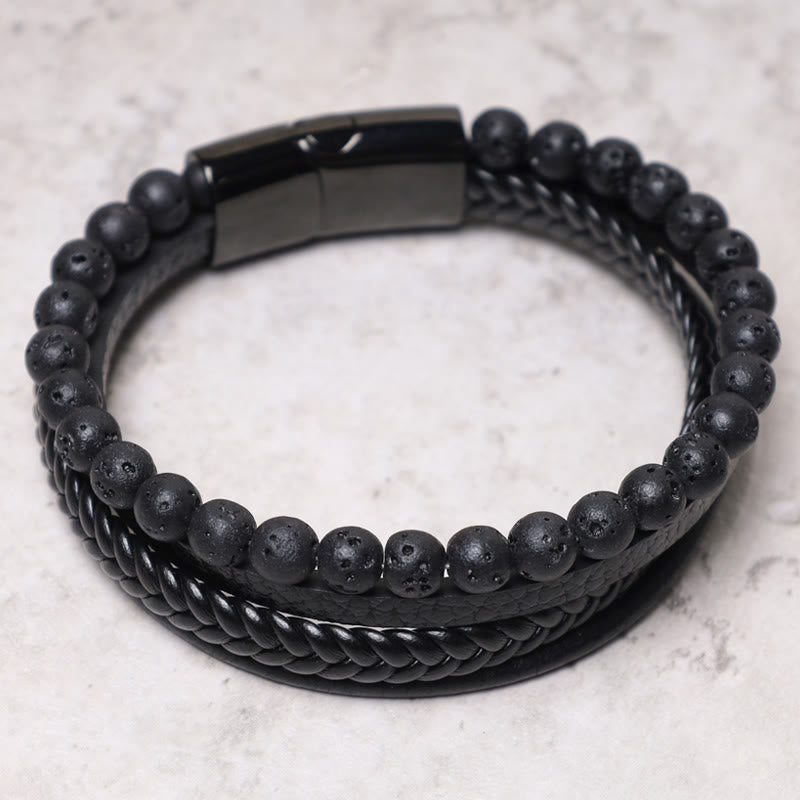 6mm Lava Rock Black Onyx Spiritual Bracelet for Protection
