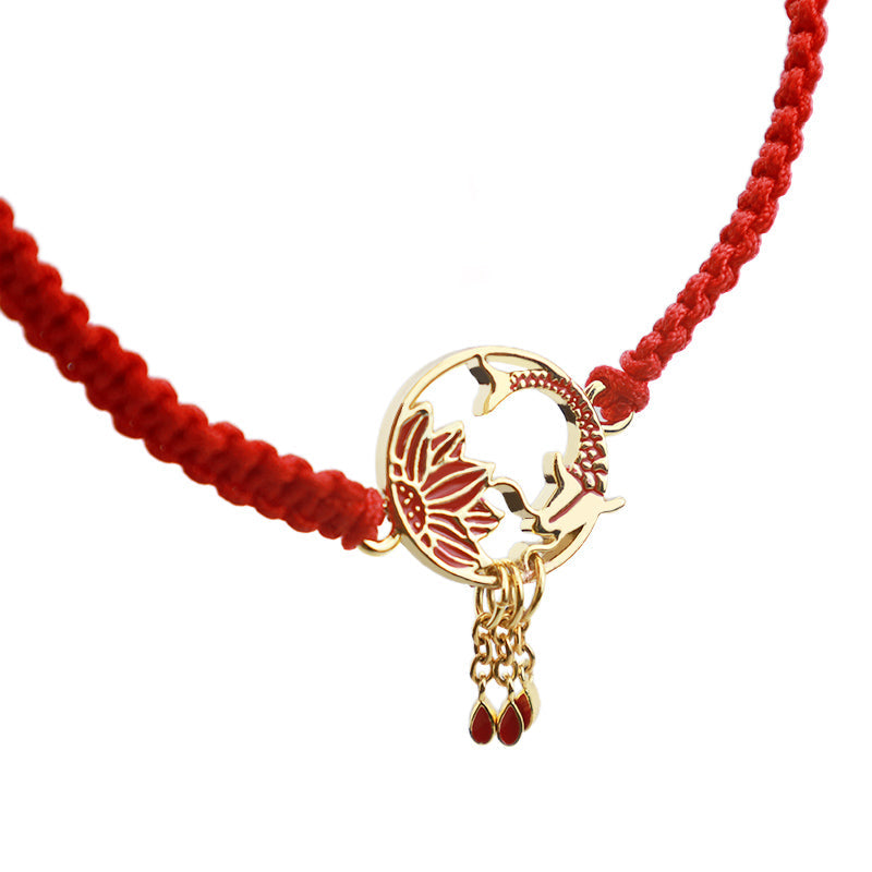 Unisex Lotus Koi Fish Lucky Red String Bracelet