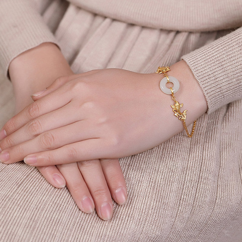 White Jade Koi Fish Prosperity Bracelet for Luck