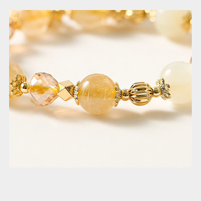 Rutilated Quartz & Moonstone Spiritual Bracelet for Courage and Wealth