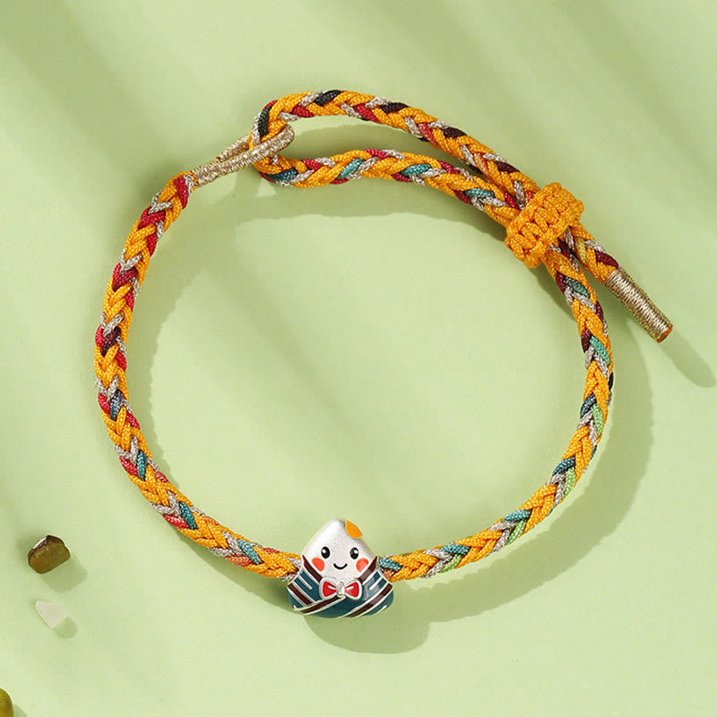 925 Sterling Silver Dragon Boat Festival Bracelet With Colorful Rope