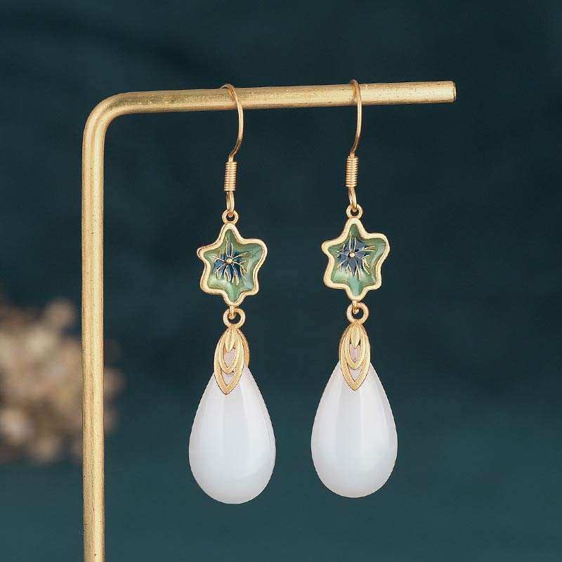 White Jade Luck Drop Earrings for Protection & Happiness