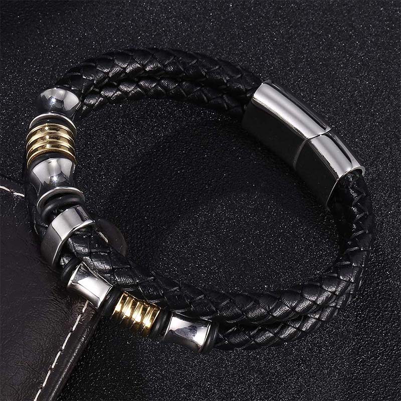 Layered Leather and Titanium Steel Spiritual Bracelet for Balance