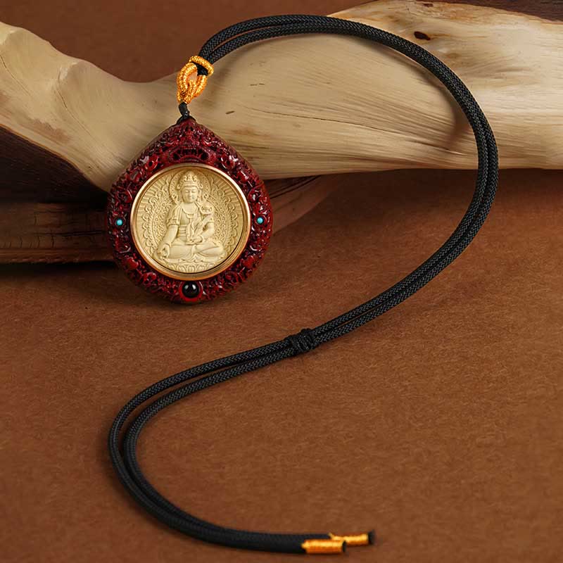 Chinese Zodiac Necklace with Avalokitesvara and Red Sandalwood Pendant