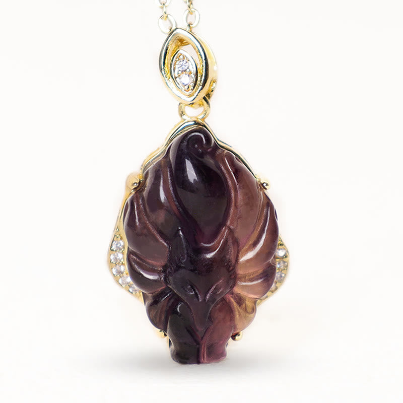 20mm Fluorite Nine-Tailed Fox Protection Necklace