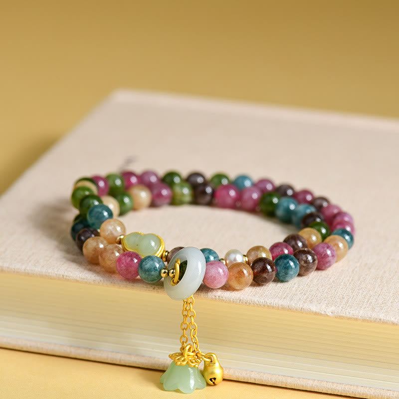 Multicolored Tourmaline Wisdom Double Wrap Charm Bracelet