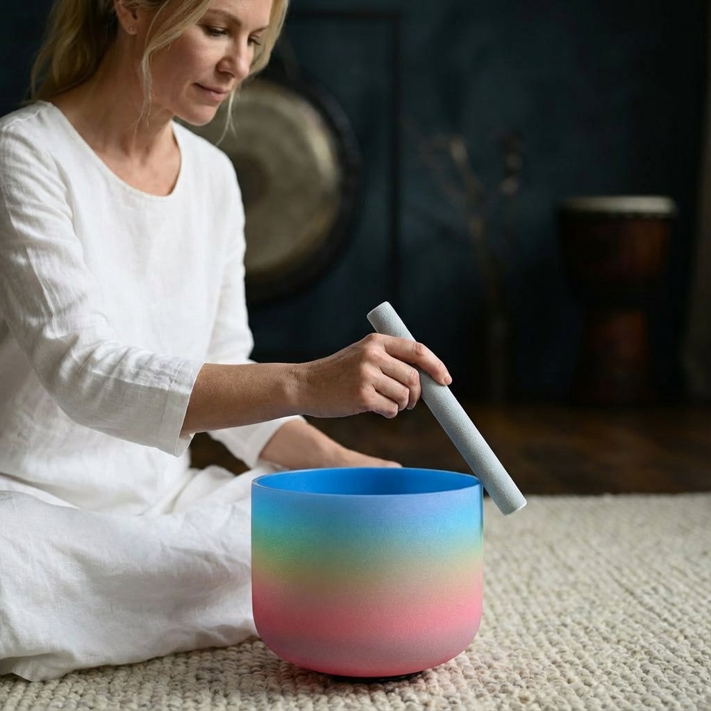 Kristallklangschale G-Note Regenbogen - Halschakra