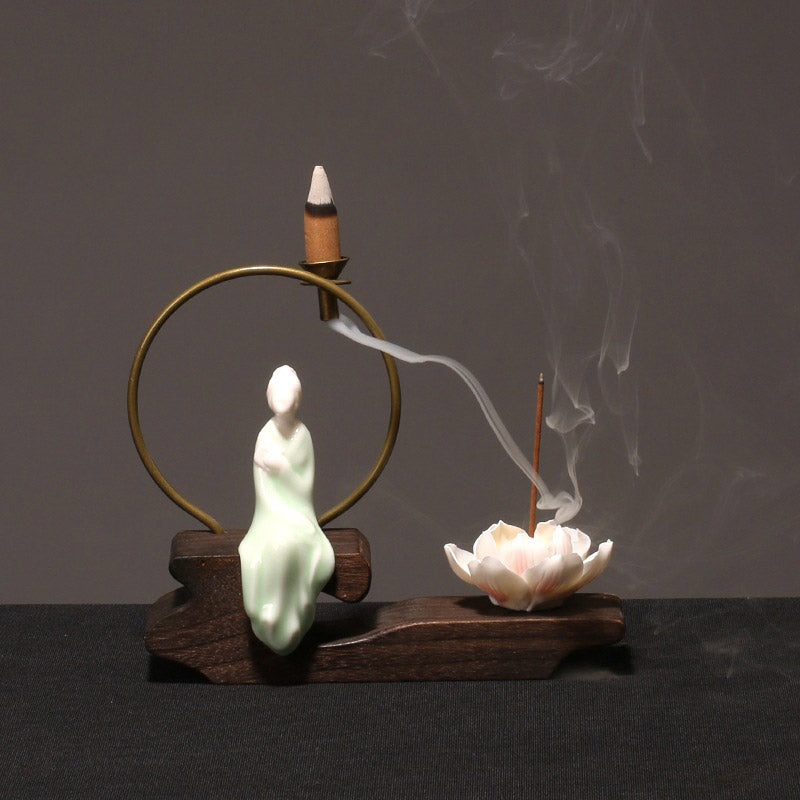 Ceramic Lotus Meditation Incense Burner for Calm & Sleep