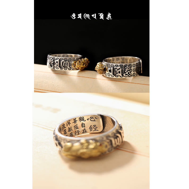 Om Mani Padme Hum Silver PiXiu Wealth Ring 990 Sterling