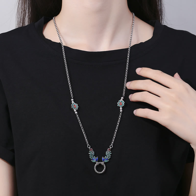 Copper Phoenix and Lotus Necklace for Luck and Protection