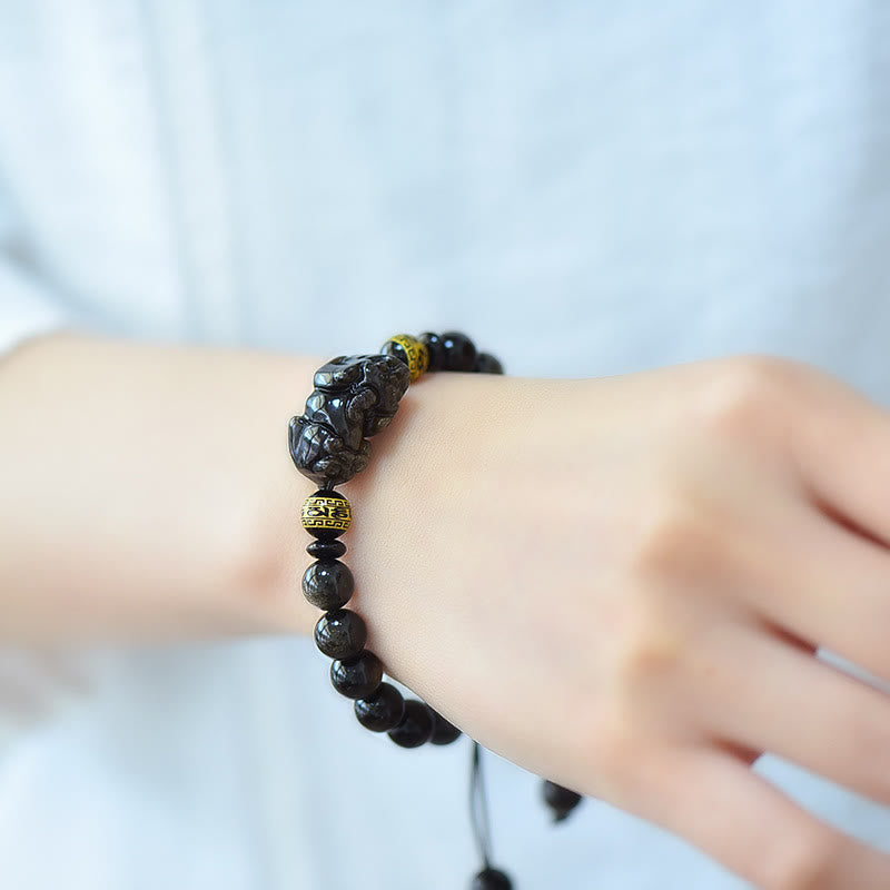 Gold Sheen Obsidian PiXiu Wealth Bracelet
