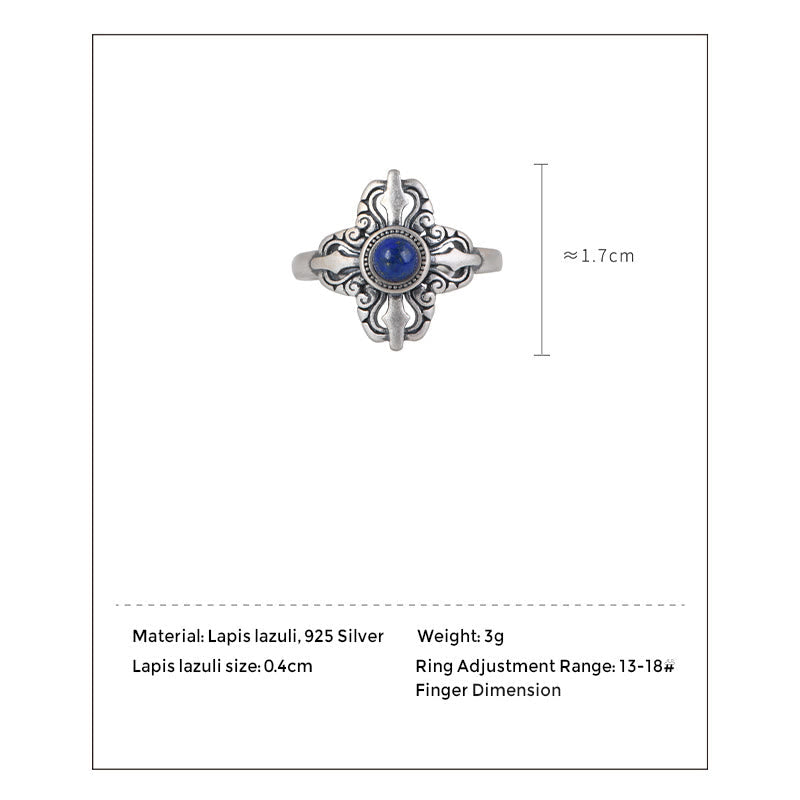 Adjustable Lazurite Ring in 925 Sterling Silver for Positivity