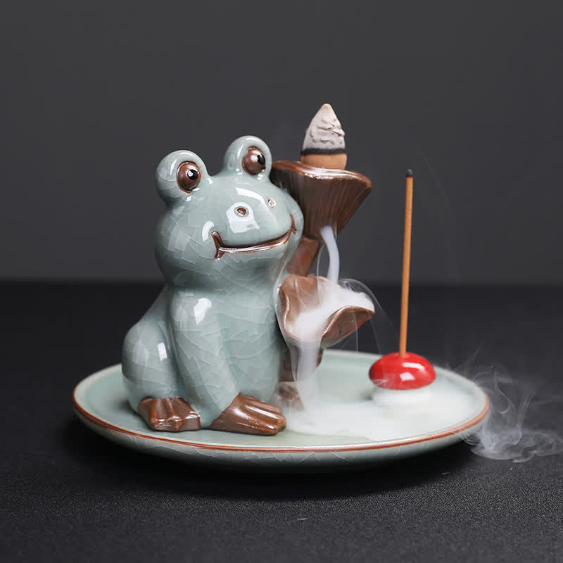 Ceramic Meditation Frog Incense Burner for Serenity