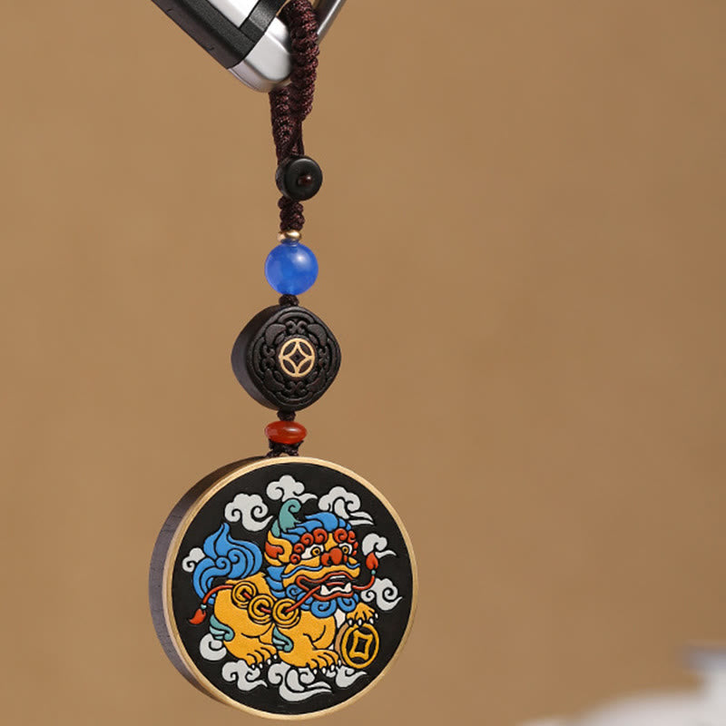 Pixiu Copper Coin Ebony Wood Luck Key Chain