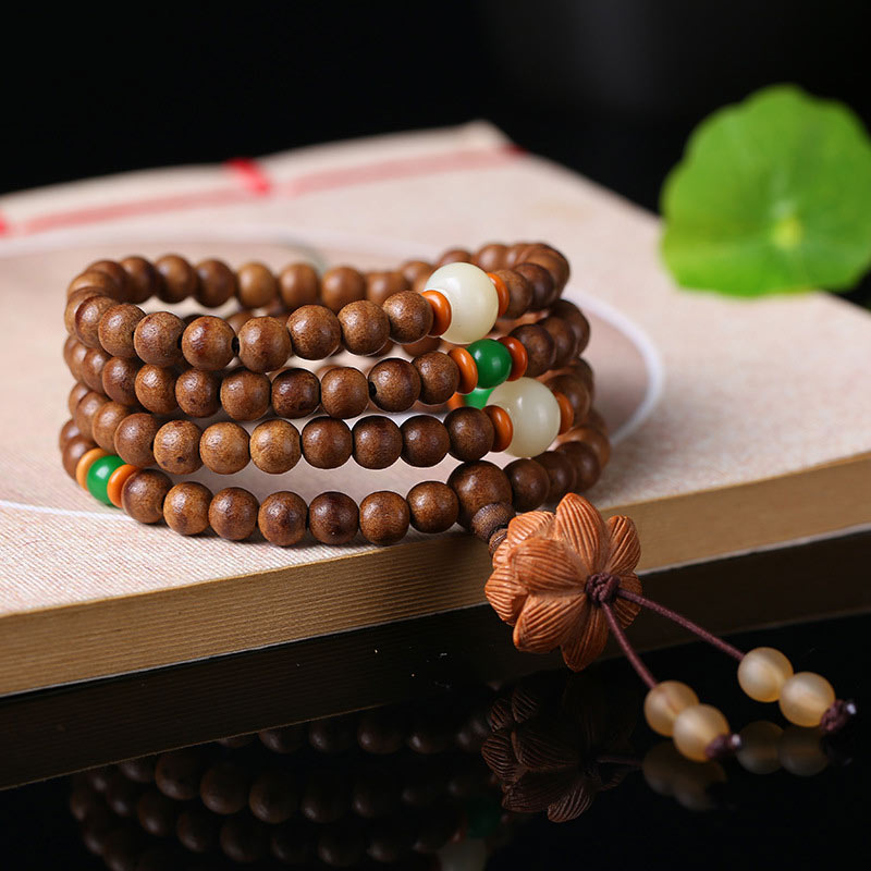 6mm Peach Wood Lotus Bracelet for Meditation & Protection