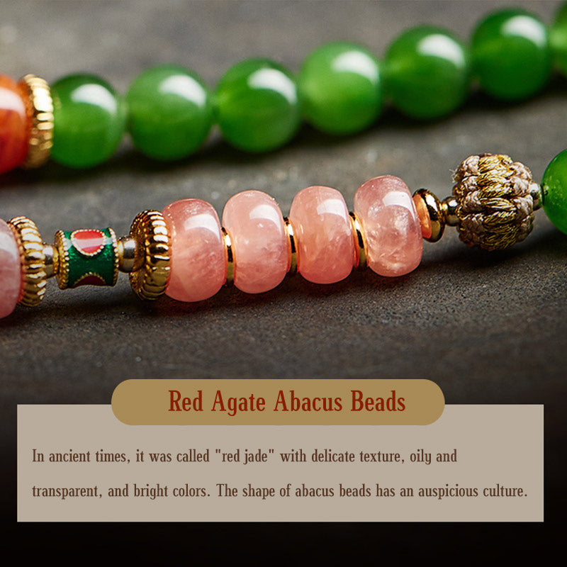 108 Beads Cyan Jade Buddha Bracelet for Luck & Healing Harmony