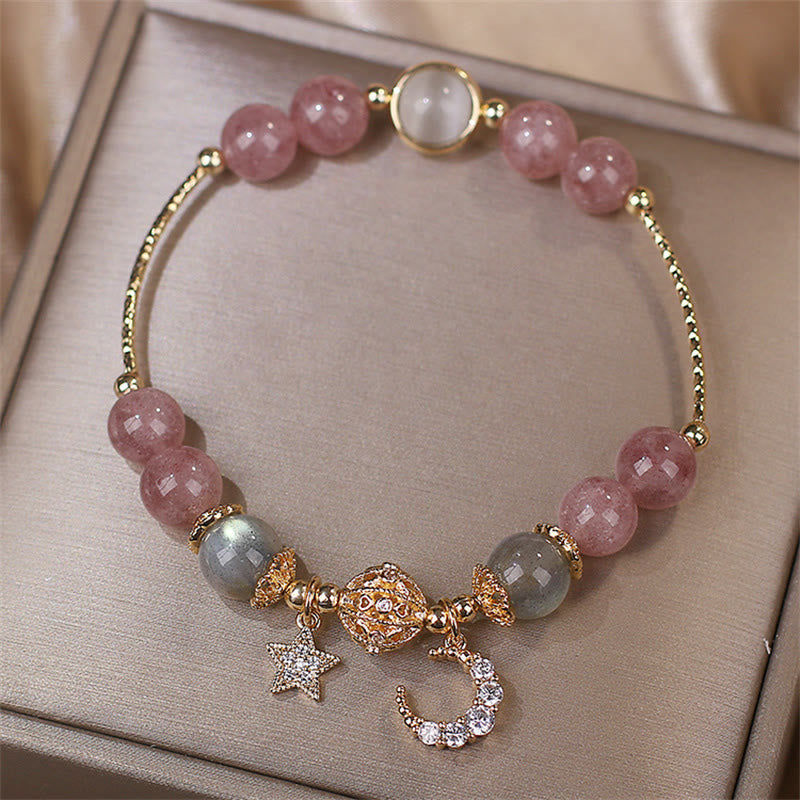 Moon Star Love Bracelet | Strawberry Quartz & Moonstone