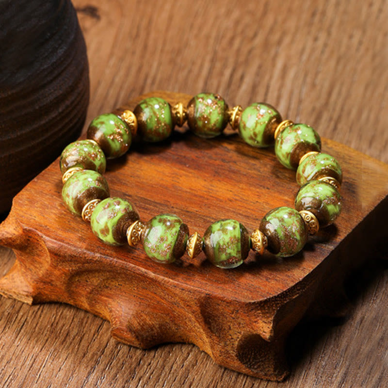 Gold Swallowing Beast Liuli Glass Bead Spiritual Bracelet 12mm
