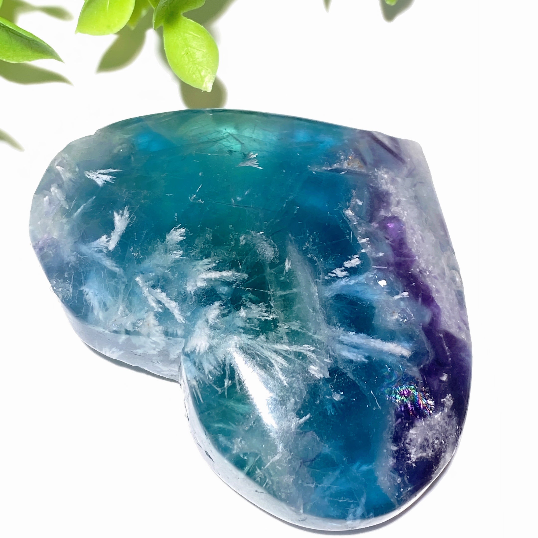 Feather Fluorite 2-3 Inch Heart & Palm Crystal for Healing