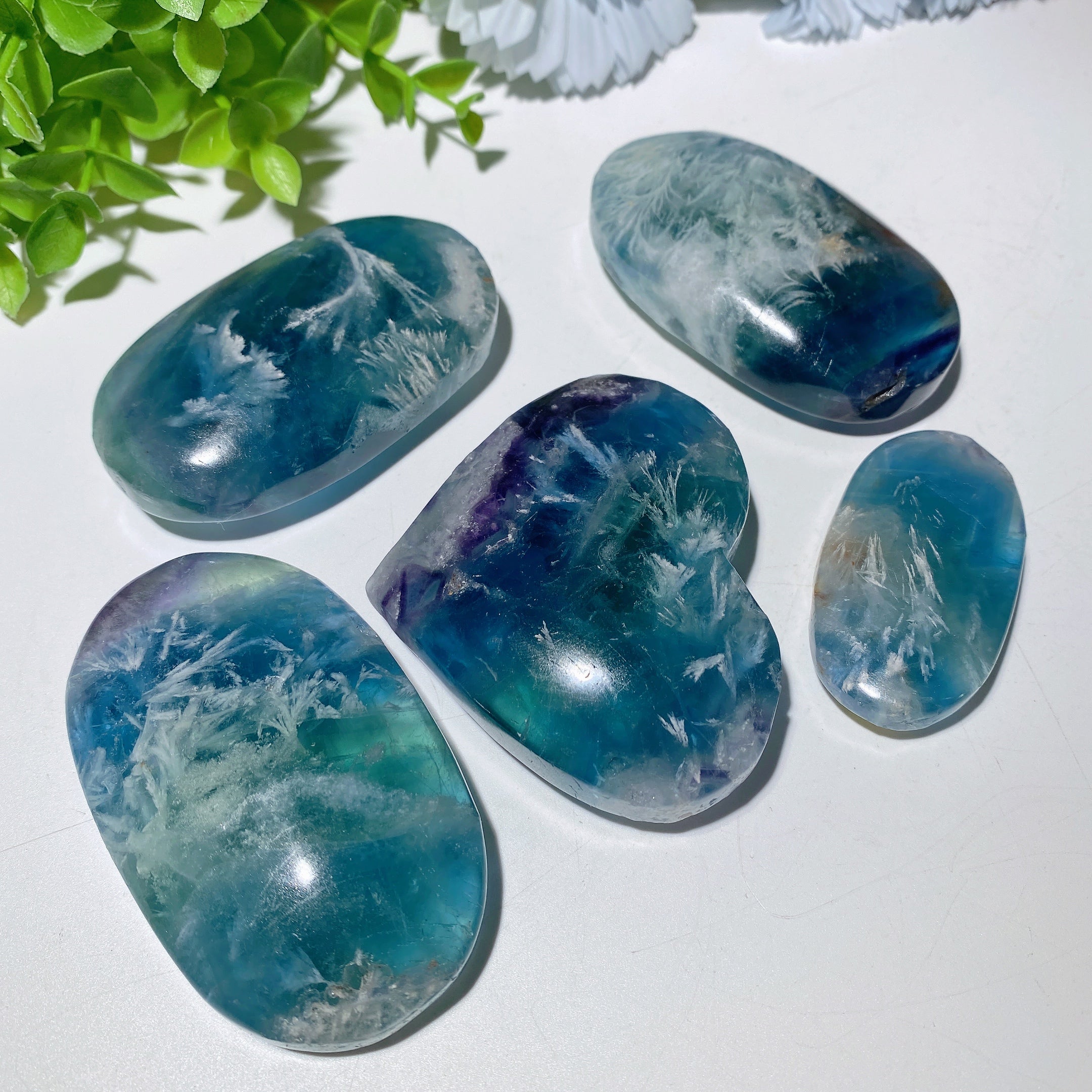 Feather Fluorite 2-3 Inch Heart & Palm Crystal for Healing