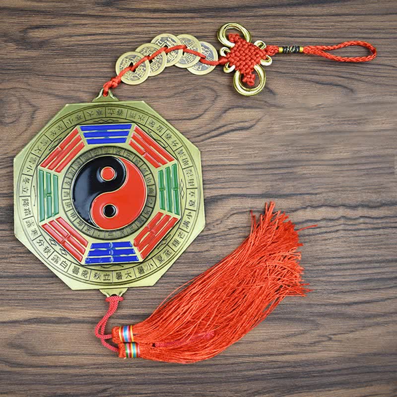 Feng Shui Bagua-Karte mit fünf Kaisermünzen | 6,5 cm großes Harmoniesymbol