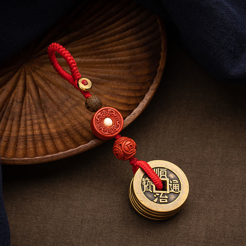 Feng Shui Fünf-Kaiser-Münzen-Schlüsselanhänger für Reichtum und Schutz