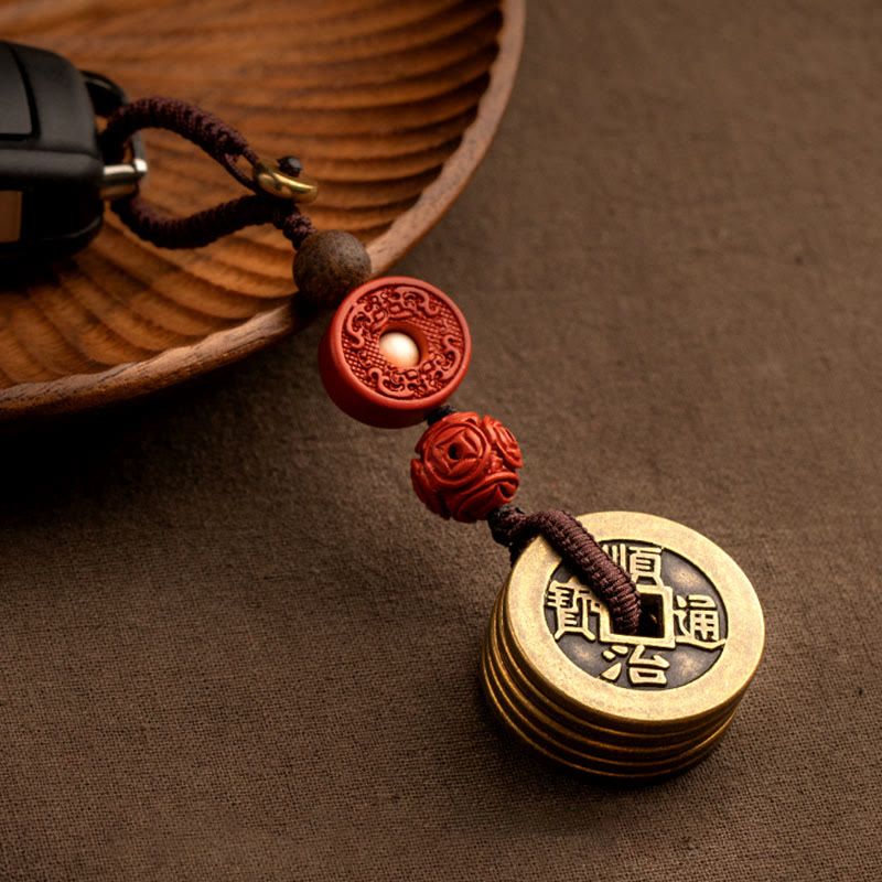 Feng Shui Fünf-Kaiser-Münzen-Schlüsselanhänger für Reichtum und Schutz