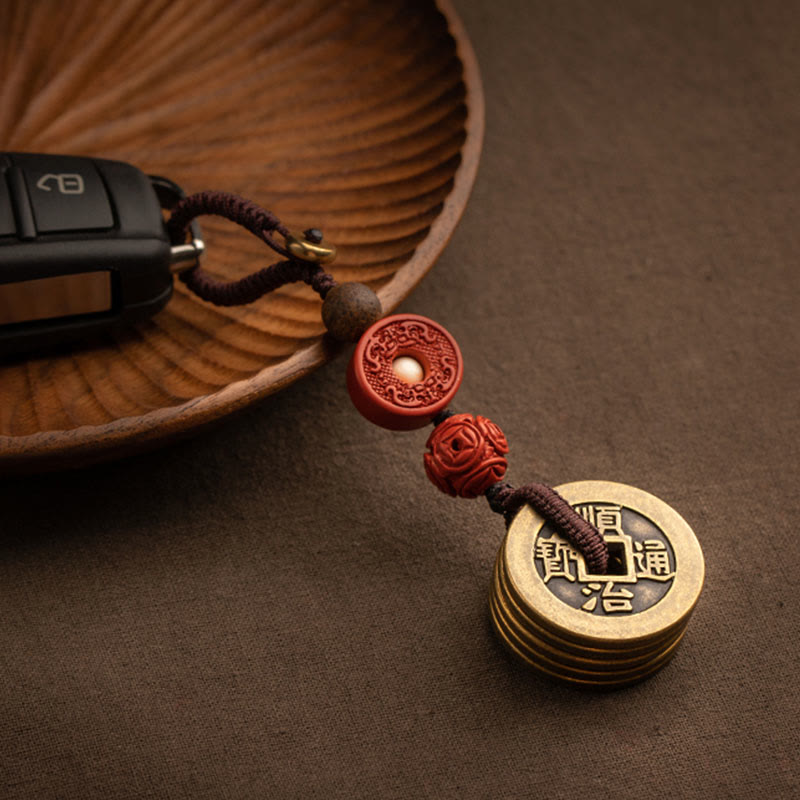 Feng Shui Fünf-Kaiser-Münzen-Schlüsselanhänger für Reichtum und Schutz