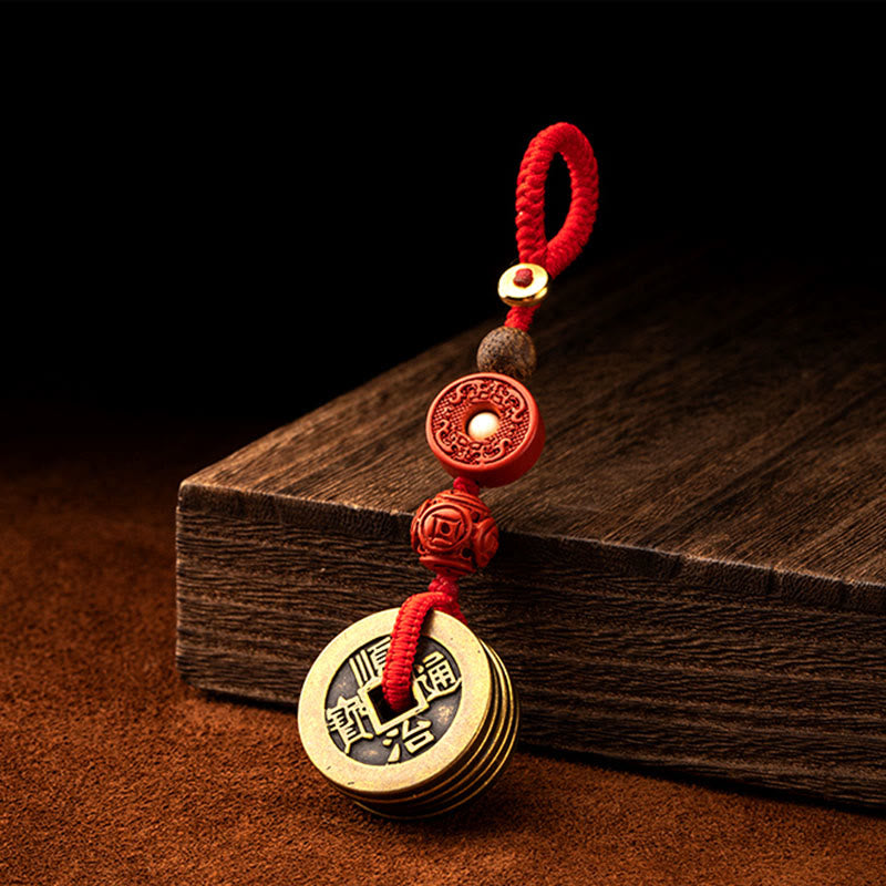 Feng Shui Fünf-Kaiser-Münzen-Schlüsselanhänger für Reichtum und Schutz