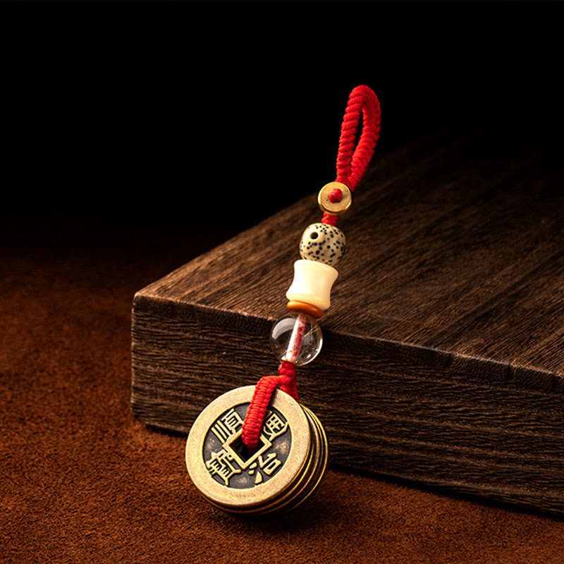 Feng Shui Fünf-Kaiser-Münzen-Schlüsselanhänger für Reichtum und Schutz