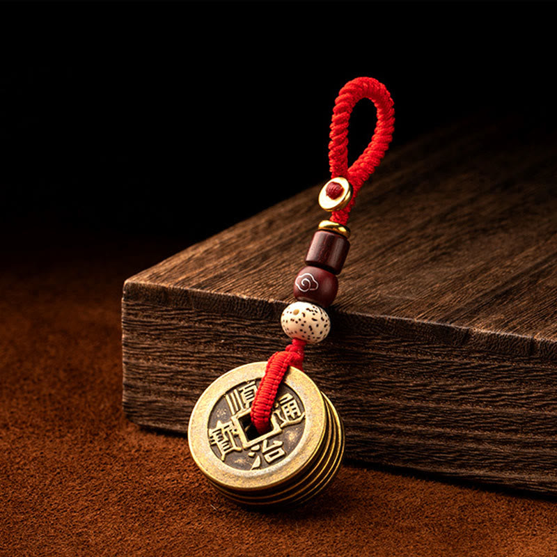 Feng Shui Fünf-Kaiser-Münzen-Schlüsselanhänger für Reichtum und Schutz