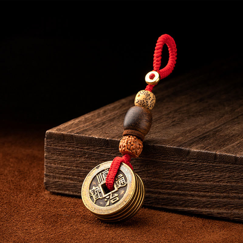 Feng Shui Fünf-Kaiser-Münzen-Schlüsselanhänger für Reichtum und Schutz