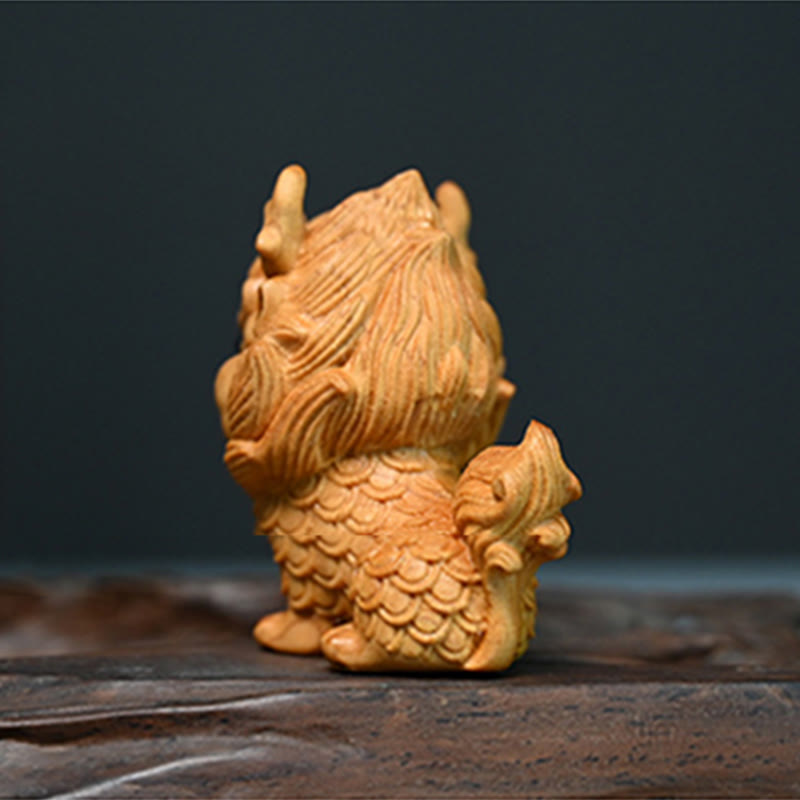 Feng Shui Kirin Buchsbaum Holzgravur Spirituelle Statue