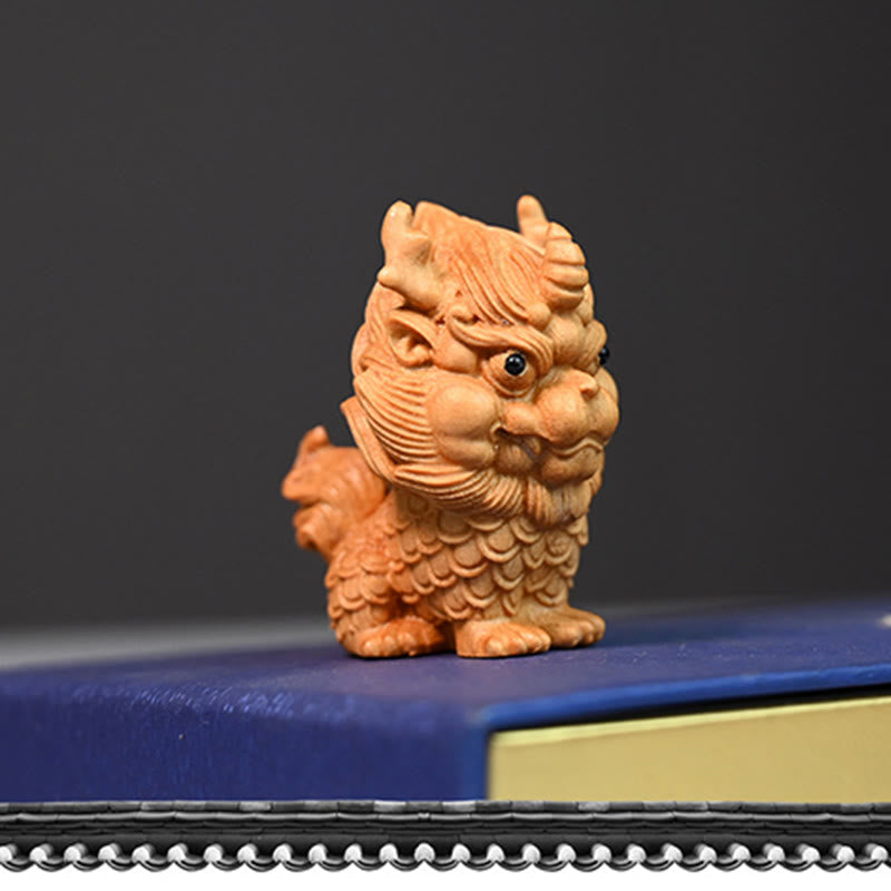 Feng Shui Kirin Buchsbaum Holzgravur Spirituelle Statue