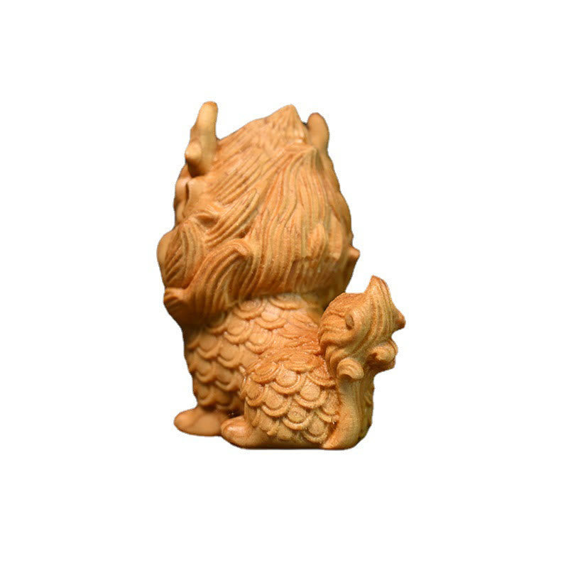 Feng Shui Kirin Buchsbaum Holzgravur Spirituelle Statue